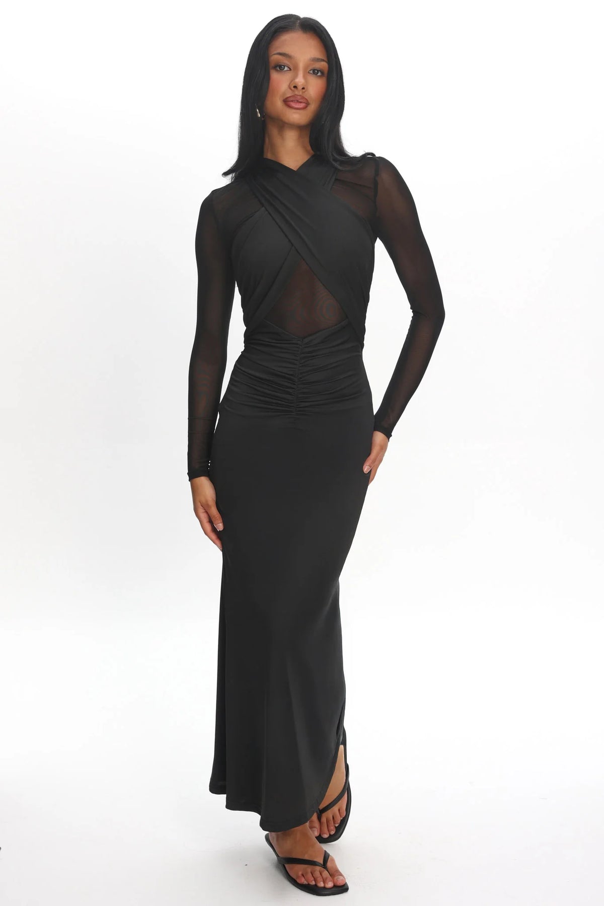 Esther Sheer Waist Maxi Dress Black