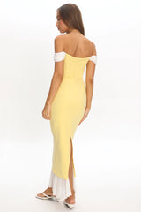 Freesia Off Shoulder Bodycon Midi Dress Lemon