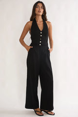 Ambrin Halterneck Button Jumpsuit Black