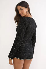 Kyomi Gold Button Tweed Jacket Black Gold